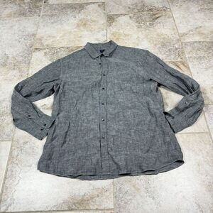 REID & TAYLOR Shirt Mens 44/17.5 Gray 100% Linen Long Sleeve Dad